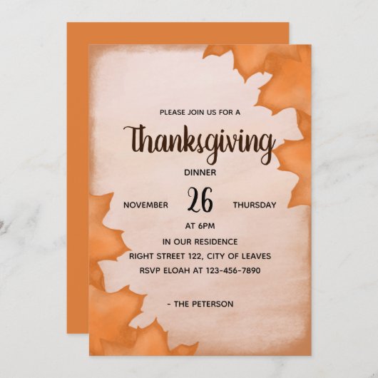 Blätter Herbst - Erntedank Abendessen Einladung (Vorne/Hinten)