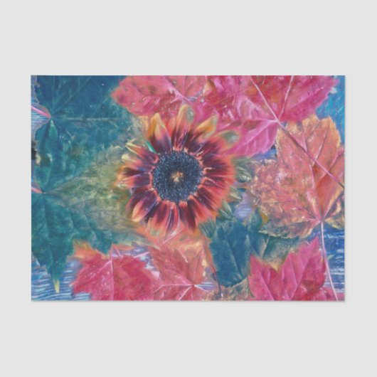 Blätter Herbst Sonnenblumen Aquamarines Rotes Ahor Seidenpapier (Vorderseite)