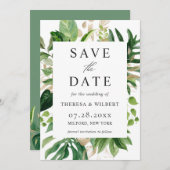 Blätter Hochzeit der tropischen Wasserfarben Save The Date (Vorne/Hinten)