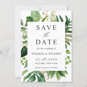 Blätter Hochzeit der tropischen Wasserfarben Save The Date
