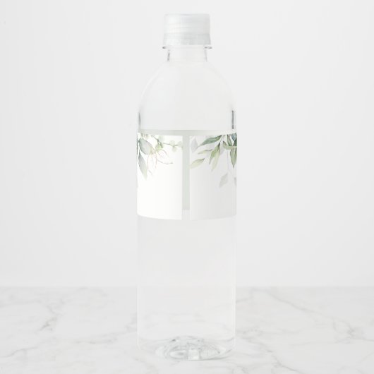 Blätter Hochzeit in Aquarellgrün und Gold Wasserflaschenetikett (Rückseite)