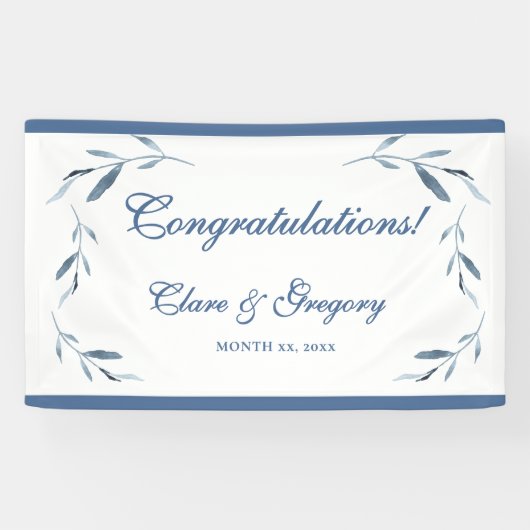 Blätter Hochzeit in Blau und Weiß Banner (Horizontal)