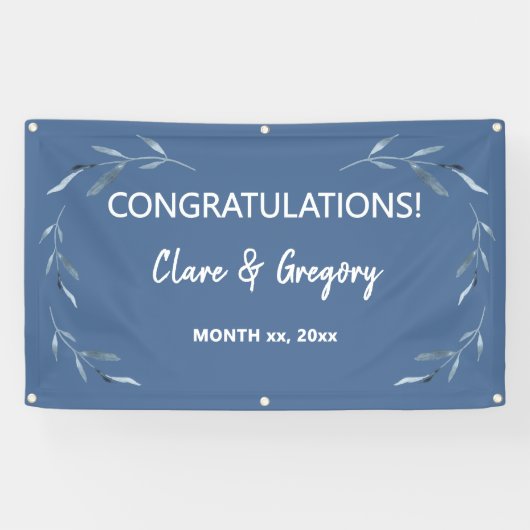 Blätter Hochzeit in Blau und Weiß Banner (Horizontal)