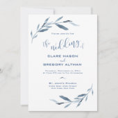 Blätter Hochzeit in Blau und Weiß Einladung (Vorderseite)