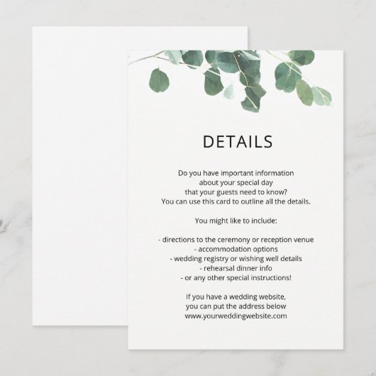 Blätter Hochzeit Infos Karte (Vorne/Hinten)