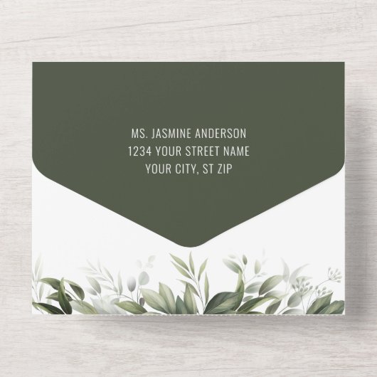 Blätter Hochzeit von Aquarellfarben All In One Einladung (Rückseite)