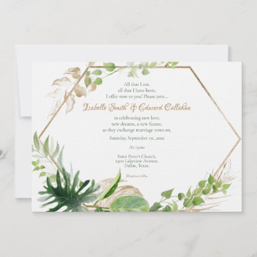 Blätter Hochzeit von geometrischen tropischen grün Einladung (Vorderseite)