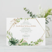 Blätter Hochzeit von geometrischen tropischen grün Einladung (Stehend Vorderseite)