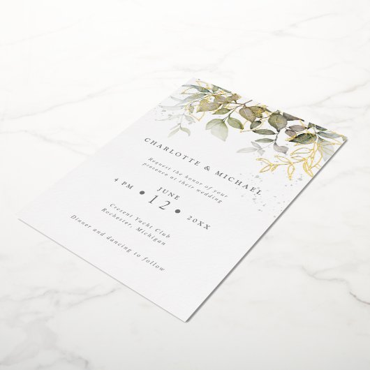 Blätter Hochzeit von Gold und Blattfarbe Folieneinladung (Gedreht)