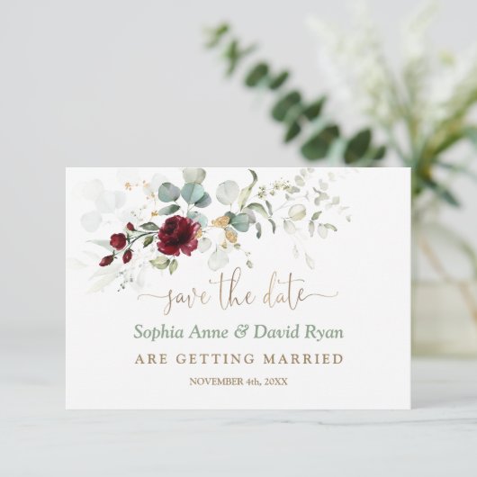 Blätter Hochzeitsauftritte für die Aquarellmauer Save The Date (Stehend Vorderseite)