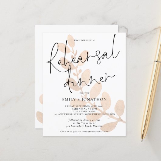 Blätter Hochzeitsessen Probe Einladung (Vorderseite/Rückseite Beispiel)