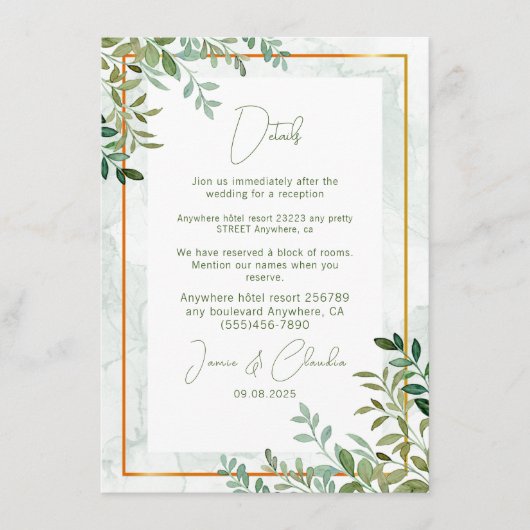 Blätter Hochzeitsfeier Begleitkarte (Vorderseite)