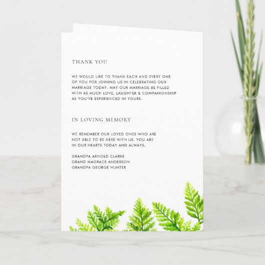 Blätter Hochzeitsfeiern mit Aquarellfarben Programm (Rückseite)