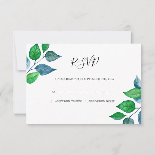 Blätter Hochzeitskur von Aquarellblättern RSVP Karte (Vorderseite)
