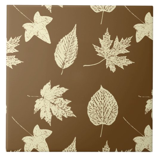 Blätter im Herbst - beige und Schokolade Fliese (Vorderseite)