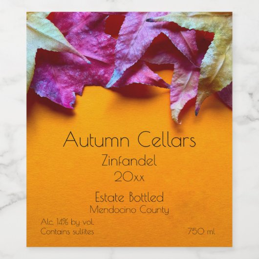 Blätter im Herbst in Orange Weinetikett (Einzelnes Label)