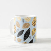 Blätter im Herbst: Nahtloser blauer Hintergrund Kaffeetasse (Vorderseite Links)