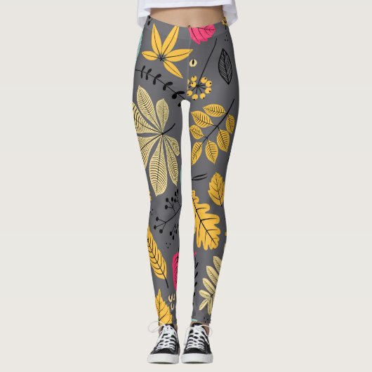 Blätter im Herbst: Nahtloses dunkles Muster Leggings (Vorderseite)