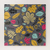 Blätter im Herbst: Nahtloses dunkles Muster Puzzle (Horizontal)