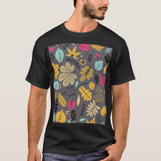 Blätter im Herbst: Nahtloses dunkles Muster T-Shirt (Vorderseite)