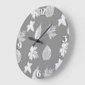 Blätter im Herbst - silbergrau und weiß Große Wanduhr (Winkel)