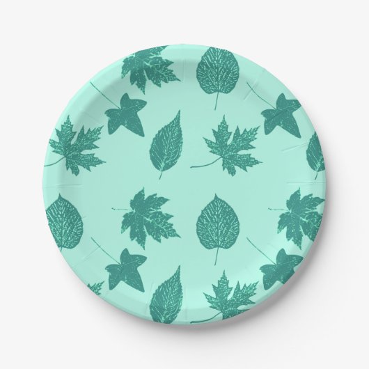 Blätter im Herbst - Türkis und Aqua Pappteller (Vorderseite)