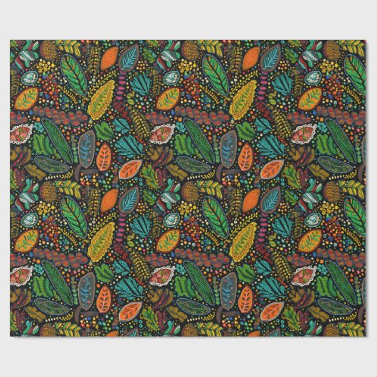 Blätter im Stil der aborigines Kunst glänzendes Pa Geschenkpapier (Flach)