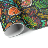 Blätter im Stil der aborigines Kunst glänzendes Pa Geschenkpapier (Rolleneckpunkt)