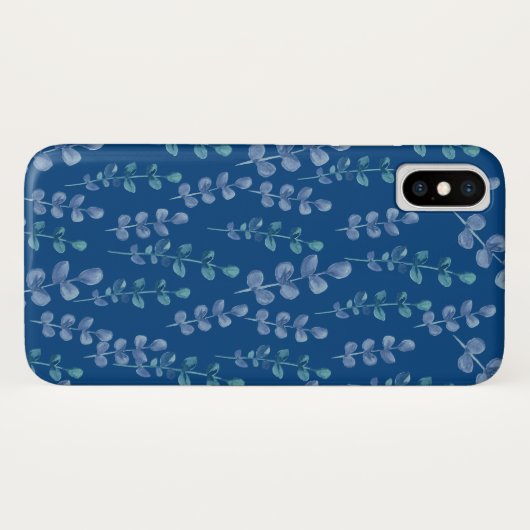 Blätter in Aquarellfarben auf klassischem Blau Case-Mate iPhone Hülle (Rückseite (Horizontal))