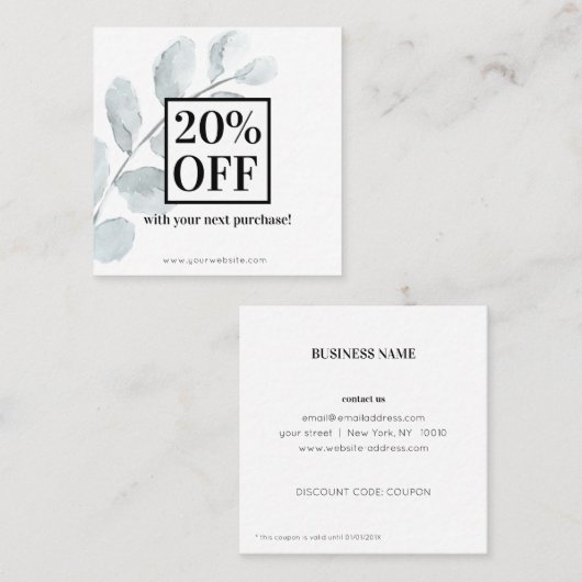 Blätter in Aquarellfarben Rabattkarte (Vorne/Hinten)