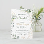 Blätter in Aquarellgrün und Gold Brautparty Einladung (Stehend Vorderseite)