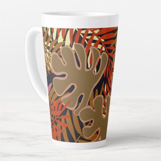 Blätter in braun, schwarz-orange Latte Tasse (Linke Ecke)