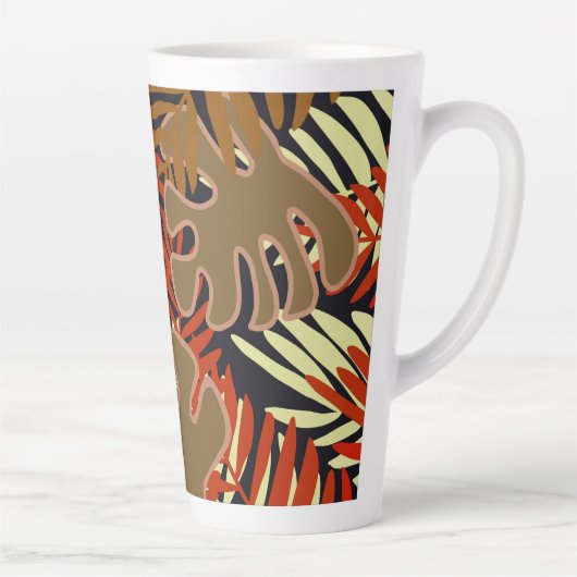 Blätter in braun, schwarz-orange Latte Tasse (Rechts)