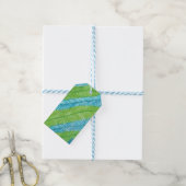 Blätter in Grün und Blau Geschenkanhänger (Mit Garn)