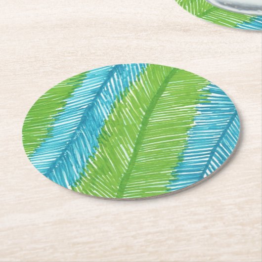 Blätter in Grün und Blau Runder Pappuntersetzer (Angewinkelt)