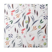 Blätter in hellen Aquarellfarben und Beeren-Muster Fliese (Vorderseite)