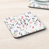 Blätter in hellen Aquarellfarben und Beeren-Muster Getränkeuntersetzer (Linke Seite)