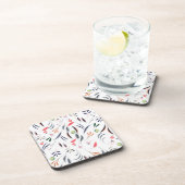 Blätter in hellen Aquarellfarben und Beeren-Muster Getränkeuntersetzer (Rechte Seite)