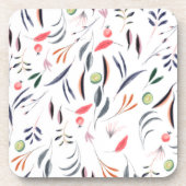 Blätter in hellen Aquarellfarben und Beeren-Muster Getränkeuntersetzer (Vorderseite)