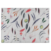 Blätter in hellen Aquarellfarben und Beeren-Muster Schneidebrett (Vorderseite)