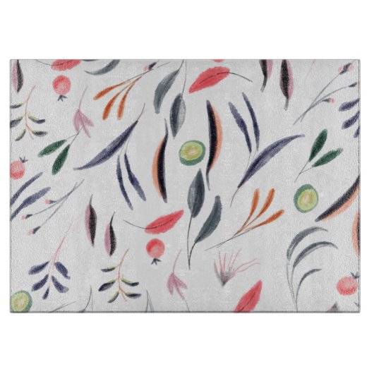 Blätter in hellen Aquarellfarben und Beeren-Muster Schneidebrett (Vorderseite)