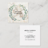 Blätter in Wasserfarbe auf Marmormuster beruflich Quadratische Visitenkarte (Vorne/Hinten)