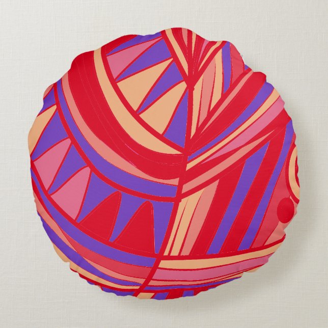 Blätter Jazz / Orange Lila Red Rundes Kissen (Rückseite)