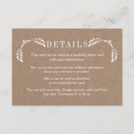 Blätter Karton Hochzeitsdetails Einlegen Karte