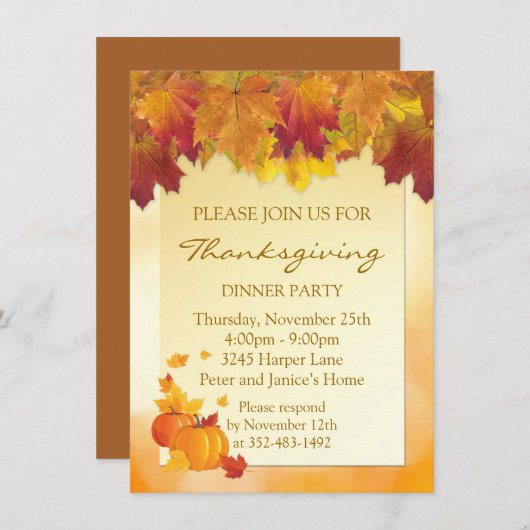Blätter, Kürbis Erntedank Party Einladung (Vorne/Hinten)