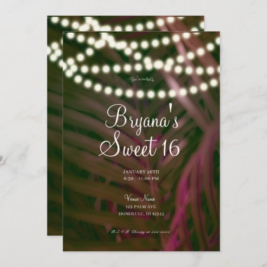 Blätter & Lights Sweet 16 Einladung (Vorne/Hinten)