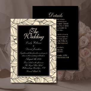 Blätter Line Art Black Beige Einladung