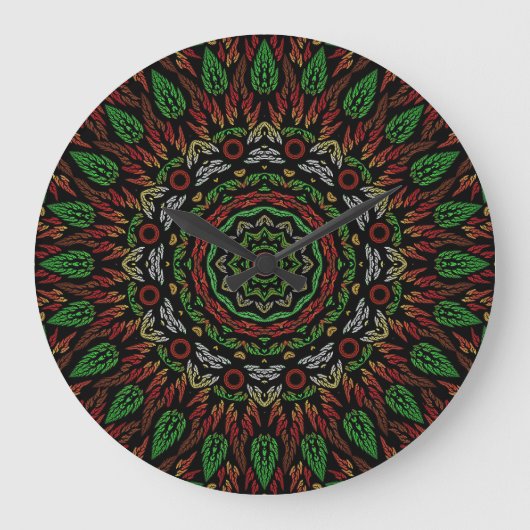 Blätter Mandala Pattern Große Wanduhr (Vorderseite)