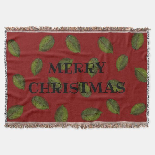 Blätter, "MERRY CHRISTMAS" Red Throw Blanket Decke (Vorderseite)