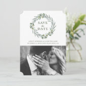 Blätter mit Aquarellfarben. Botanischer Kranz. Ita Save The Date (Stehend Vorderseite)